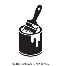 Escova de tinta mergulhando em uma lata de tinta branca