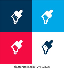 Paint brush dripping four color material and minimal icon logo set in red and blue