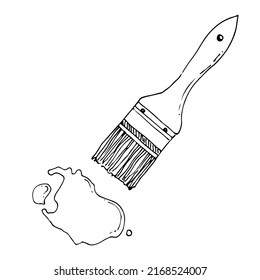 Paint brush and a drop of paint, vector hand drawn illustration, isolated on a white background