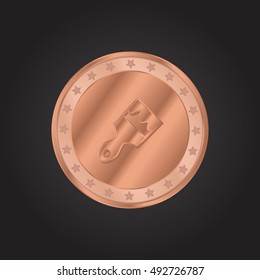 Paint Brush embossed realistic bronze coin precious Icon / Logo Design