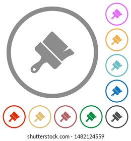 Paint brush flat color icons in round outlines on white background