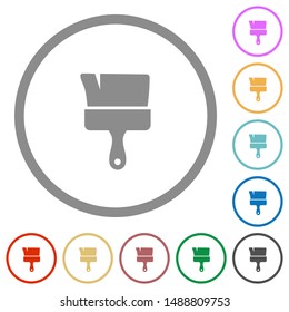 Paint brush flat color icons in round outlines on white background