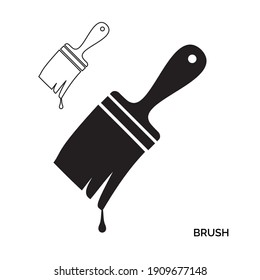 Paint Brush Flat Icon Isolated. Paintbrush Symbol, Brush Sign, Interior Repair Logo, Designer And Painter Tool Silhouette
