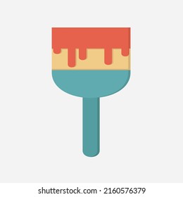 paint brush flat icon with red paint on the brush bristles
