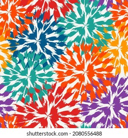 Paint brush floral seamless pattern. Garden flowers, firework, circle motif background. Brushstrokes design print. Freehand artistic ornament. Handdrawn texture. Hand drawn abstract vector wallpaper