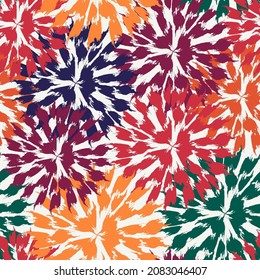 Pintura de pincel floral sin costuras. Flores de jardín, fuegos artificiales, fondo de círculo. Impresión de diseño de pinceles. Ornamento artístico a mano libre. Textura dibujada a mano. Papel de pared de vector abstracto dibujado a mano