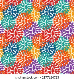 Pintura de pincel floral sin costuras. Flores de jardín, fuegos artificiales, fondo de círculo. Impresión de diseño de pinceles. Ornamento artístico a mano libre. Textura dibujada a mano. Papel de pared de vector abstracto dibujado a mano