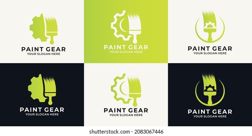 paint brush gear combination logo for paint shop and drawing inspiration logo