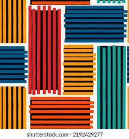 Paint brush geometric seamless pattern. Artistic hand drawn modern print. Linocut style background. Modular grid ornament. Trendy contemporary geo wallpaper. Freehand abstract vector design