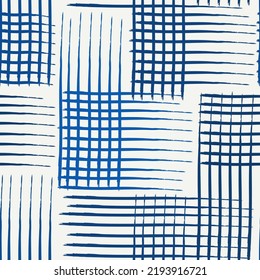 Pinselpinsel geometrisches, nahtloses Muster. Künstlerisch handgezeichnet, modern gedruckt. Linokut-Hintergrund. Modulare Gitterverzierung. Trendy zeitgenössische geo Tapete. Abstraktes Vektordesign in Freehand