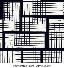 Paint brush geometric seamless pattern. Artistic hand drawn modern print. Linocut style background. Modular grid ornament. Trendy contemporary geo wallpaper. Freehand abstract vector design