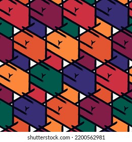 Paint brush geometric seamless pattern. Artistic hand drawn modern print. Linocut style background. Grid ornament. Trendy contemporary geo wallpaper.