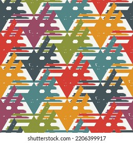 Paint brush geometric seamless pattern. Artistic hand drawn modern print. Linocut style background. Grid ornament. Trendy contemporary geo wallpaper.