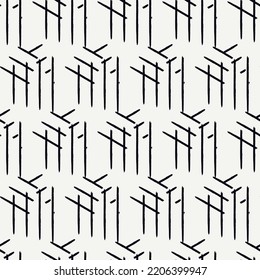 Paint brush geometric seamless pattern. Artistic hand drawn modern print. Linocut style background. Grid ornament. Trendy contemporary geo wallpaper. Freehand abstract vector design