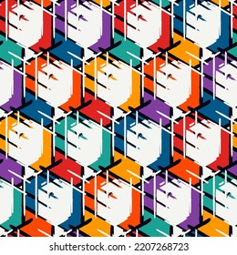 Paint brush geometric seamless pattern. Artistic hand drawn modern print. Linocut style background. Grid ornament. Trendy contemporary geo wallpaper