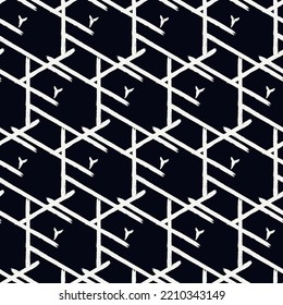 Paint brush geometric seamless pattern. Artistic hand drawn modern print. Linocut style background. Grid ornament. Trendy contemporary geo wallpaper.