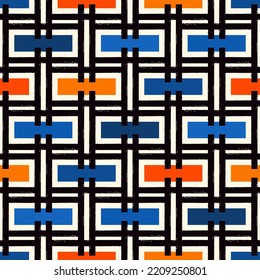 Paint brush geometrical ornament. Hand drawn seamless pattern. Abstract backdrop. Trendy wallpaper. Geometric background. Ethnic motif. Mosaic ornate. Digital paper. Textile print. Web design. Vector.