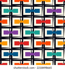 Paint brush geometrical ornament. Hand drawn seamless pattern. Abstract backdrop. Trendy wallpaper. Geometric background. Ethnic motif. Mosaic ornate. Digital paper. Textile print. Web design vector.