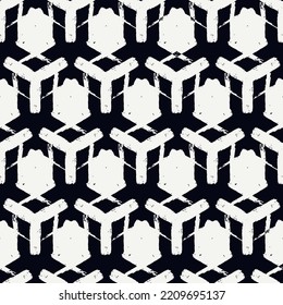 Paint brush geometrical ornament. Seamless pattern. Abstract backdrop. Crosses wallpaper. Geometric background. Ethnic hand drawn motif. Mosaic ornate. Textile print. Vector artwork