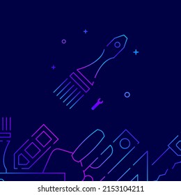 Paint brush gradient line vector icon, simple illustration on a dark blue background, Working tools, handycraft, home renovation related bottom border.