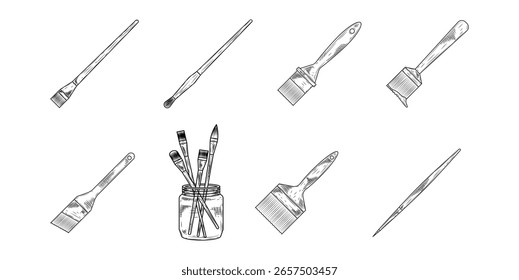 Paint Brush Hand Drawn Ink Sketch Vector Set Illustration