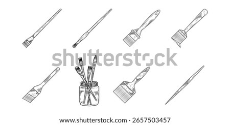 Paint Brush Hand Drawn Ink Sketch Vector Set Illustration
