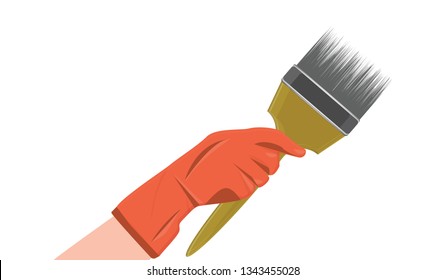 Paint brush in hand in rubber glove - isolated on white background - flat style - vector