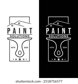 Paint brush handle logo and house objects. Paint solution icon isolated on black and white background