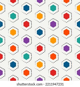 Paint brush hexagons. Hand drawn honeycombs background. Hexahedrons wallpaper. Hives motif. Geometric backdrop. Ethnic digital paper. Web designing. Textile print. Seamless pattern. Vector art.