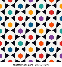 Pinselhexagons. Handgezeichneter Honigwabenhintergrund. Hexahedronen-Tapete. Nesselsucht. Geometrischer Hintergrund. Ethnisches Digitalpapier. Webdesign. Textildruck. Nahtloses Muster. Vektorgrafik.
