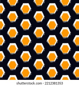 Paint brush hexagons. Hand drawn honeycombs background. Hexahedrons wallpaper. Hives motif. Geometric backdrop. Ethnic digital paper. Web designing. Textile print. Seamless pattern