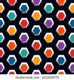 Paint brush hexagons. Hand drawn honeycombs background. Hexahedrons wallpaper. Hives motif. Geometric backdrop. Ethnic digital paper. Web designing. Textile print. Seamless pattern