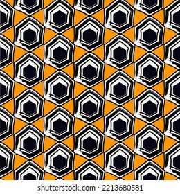 Paint brush hexagons. Hand drawn honeycombs background. Hexahedrons wallpaper. Hives motif. Geometric backdrop. Ethnic digital paper. Web designing. Textile print. Seamless pattern. Vector artwork