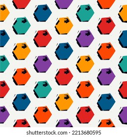 Paint brush hexagons. Hand drawn honeycombs background. Hexahedrons wallpaper. Hives motif. Geometric backdrop. Ethnic digital paper. Web designing. Textile print. Seamless pattern.