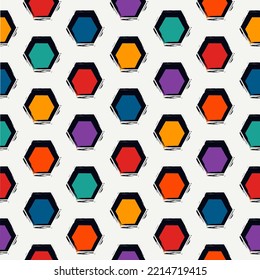 Paint brush hexagons. Hand drawn honeycombs background. Hexahedrons wallpaper. Hives motif. Geometric backdrop. Ethnic digital paper. Web designing. Textile print. Seamless pattern.