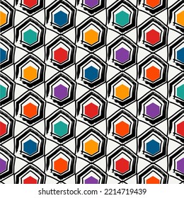Pintar hexágonos de pincel. Antecedentes de los peines dibujados a mano. Papel tapiz de los hexaedros. Motif. Fondo geométrico. Papel digital étnico. Diseño web. Impresión textil. Patrón sin foco. Obra artística de vectores