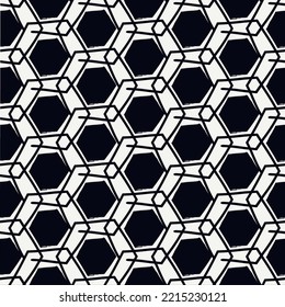 Paint brush hexagons. Hand drawn honeycombs background. Hexahedrons wallpaper. Hives motif. Geometric backdrop. Ethnic digital paper. Web designing. Textile print. Seamless pattern. Vector art work