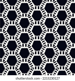 Pintar hexágonos de pincel. Antecedentes de los peines dibujados a mano. Papel tapiz de los hexaedros. Motif. Fondo geométrico. Papel digital étnico. Diseño web. Impresión textil. Patrón sin foco. Obra vectorial.