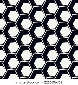 Pinselhexagons. Handgezeichneter Honigwabenhintergrund. Hexahedronen-Tapete. Nesselsucht. Geometrischer Hintergrund. Ethnisches Digitalpapier. Webdesign. Textildruck. Nahtloses Muster. Vektorkunst.