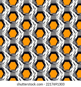 Paint brush hexagons. Hand drawn honeycombs background. Hexahedrons wallpaper. Hives motif. Geometric backdrop. Ethnic digital paper. Web designing. Textile print. Seamless pattern. Vector art work.