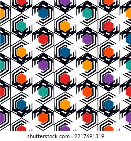 Paint brush hexagons. Hand drawn honeycombs background. Hexahedrons wallpaper. Hives motif. Geometric backdrop. Ethnic digital paper. Web designing. Textile print. Seamless pattern. Vector art