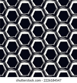 Pintar hexágonos de pincel. Antecedentes de los peines dibujados a mano. Papel tapiz de los hexaedros. Motif. Fondo geométrico. Papel digital étnico. Diseño web. Impresión textil. Patrón sin foco. Obra vectorial.