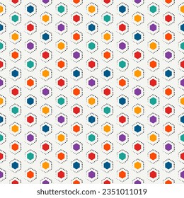 Paint brush hexagons. Hand drawn honeycombs background. Hexahedrons wallpaper. Hives motif. Geometric backdrop. Ethnic digital paper. Web designing. Textile print. Seamless pattern. Vector art.