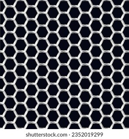 Paint brush hexagons. Hand drawn honeycombs background. Hexahedrons wallpaper. Hives motif. Geometric backdrop. Ethnic digital paper. Web designing. Textile print. Seamless pattern. Vector art work.