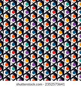 Paint brush hexagons. Hand drawn honeycombs background. Hexahedrons wallpaper. Hives motif. Geometric backdrop. Ethnic digital paper. Web designing. Textile print. Seamless pattern. Vector image.