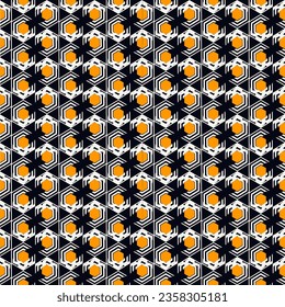 Paint brush hexagons. Hand drawn honeycombs background. Hexahedrons wallpaper. Hives motif. Geometric backdrop. Ethnic digital paper. Web designing. Textile print. Seamless pattern. Vector work.