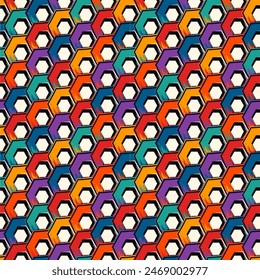 Paint brush hexagons. Hand drawn honeycombs background. Hexahedrons wallpaper. Hives motif. Geometric backdrop. Ethnic digital paper. Web designing. Textile print. Seamless pattern. Vector work