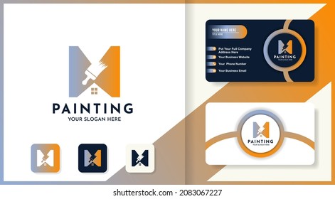 paint brush house combination logo for paint business inspiration logo