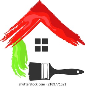 Paint brush and house. Symbol for paint and construction