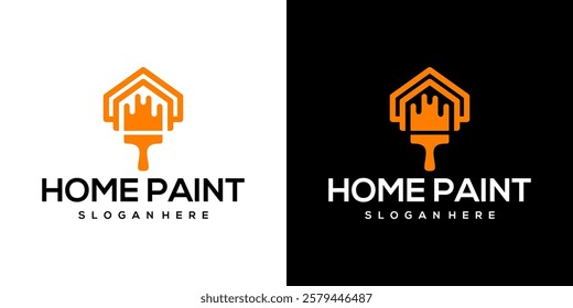 Paint Brush and House Vector Logo. Repair. Maintenance. Contractor. Construction Logo.